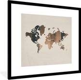 Affiche avec cadre Wereldkaart - Marron - Bois - 40x40 cm