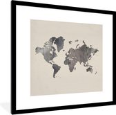 Fotolijst incl. Poster - Wereldkaart - Houten - Grijs - 40x40 cm - Posterlijst