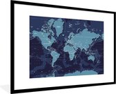 Fotolijst incl. Poster - Wereldkaart - Abstract - Blauw - 90x60 cm - Posterlijst