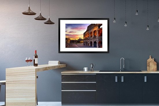 Fotolijst incl. Poster - Het Colosseum in Rome bij een zonsondergang - 90x60 cm - Posterlijst