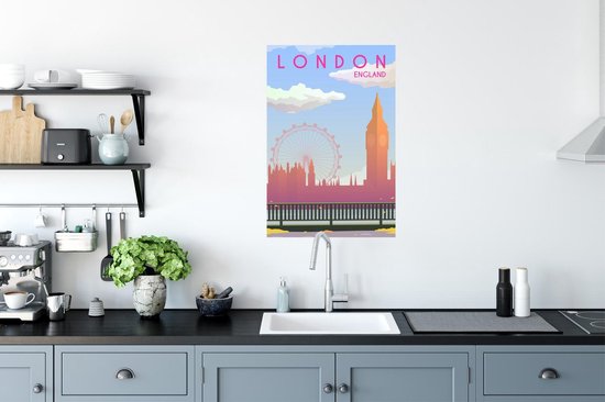 Affiche dessin de la ligne d'horizon de Londres, Angleterre - 60x90 cm