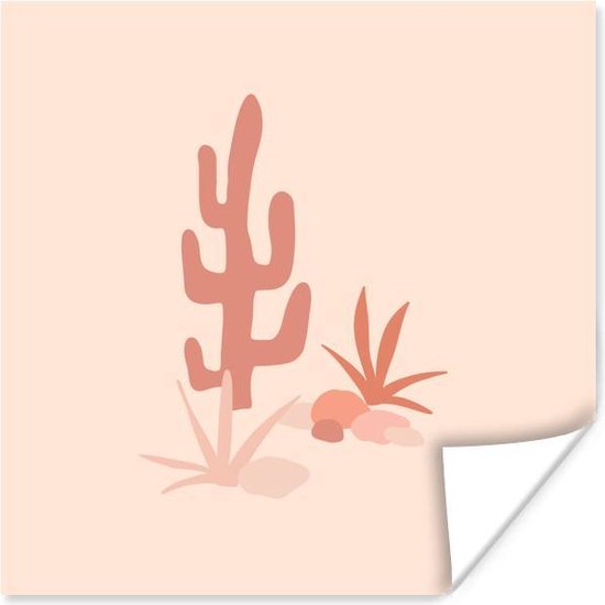 Poster Cactus - Roze - Abstract - 30x30 cm