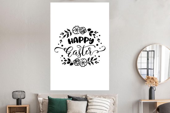 Citation de Pasen Happy Pâques avec des fleurs 120x180 cm XXL / Groot format!