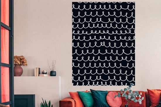 Patron pour enfants avec boucles horizontales en noir et blanc 120x180 cm XXL / Groot format!