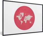 Fotolijst incl. Poster - Wereldkaart - Roze - Cirkel - 60x40 cm - Posterlijst