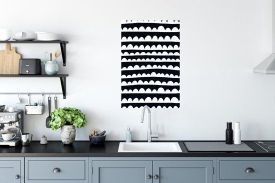 Motif pour enfants avec des lignes avec des demi-cercles en noir et blanc 40x60 cm