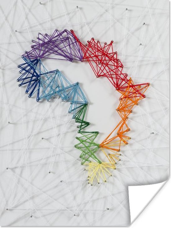 Poster Kaart van Afrika met gekleurd draad - 90x120 cm