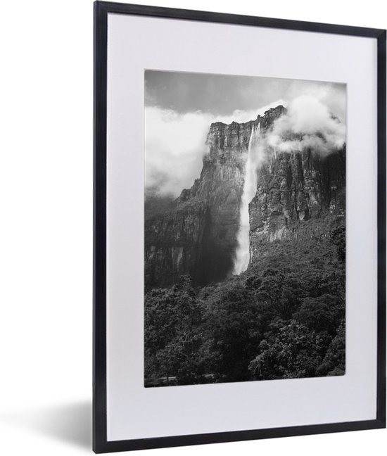 Fotolijst incl. Poster - Zwart-wit afbeelding van de watervallen van het Nationaal park Canaima - 30x40 cm - Posterlijst