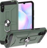 Voor Xiaomi Redmi 9A War-god Armor TPU + PC Schokbestendige magnetische beschermhoes met ringhouder (diepgroen)