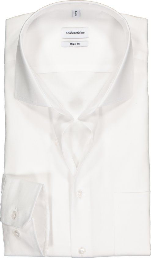 Seidensticker regular fit overhemd - wit fijn Oxford - Strijkvrij - Boordmaat: 45