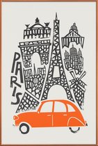 JUNIQE - Poster met kunststof lijst Paris Cityscape -20x30 /Rood &