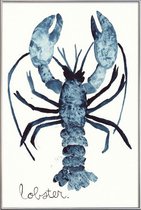 JUNIQE - Poster met kunststof lijst Lobster -40x60 /Blauw & Wit