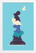 JUNIQE - Poster met houten lijst Birdie -13x18 /Blauw