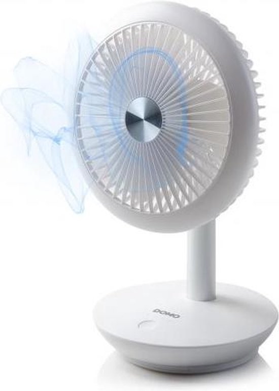 Oplaadbare draadloze mini tafelventilator DOMO DO8147 wit, 15 uur batterij, 4 snelheden, stil, draagbaar