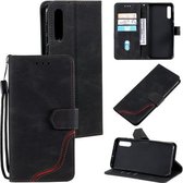 Voor Samsung Galaxy A70 Driekleurige Stiksels Kalf Textuur Horizontale Flip Lederen Case met Houder & Kaartsleuven & Portemonnee (Zwart)