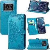 Voor Sharp R6 Mandala Flower reliëf horizontale flip lederen tas met beugel / kaartsleuf / portemonnee / lanyard (blauw)
