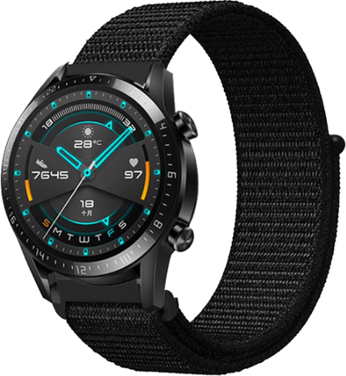 geschikt voor Huawei Watch GT nylon band - zwart - 42mm