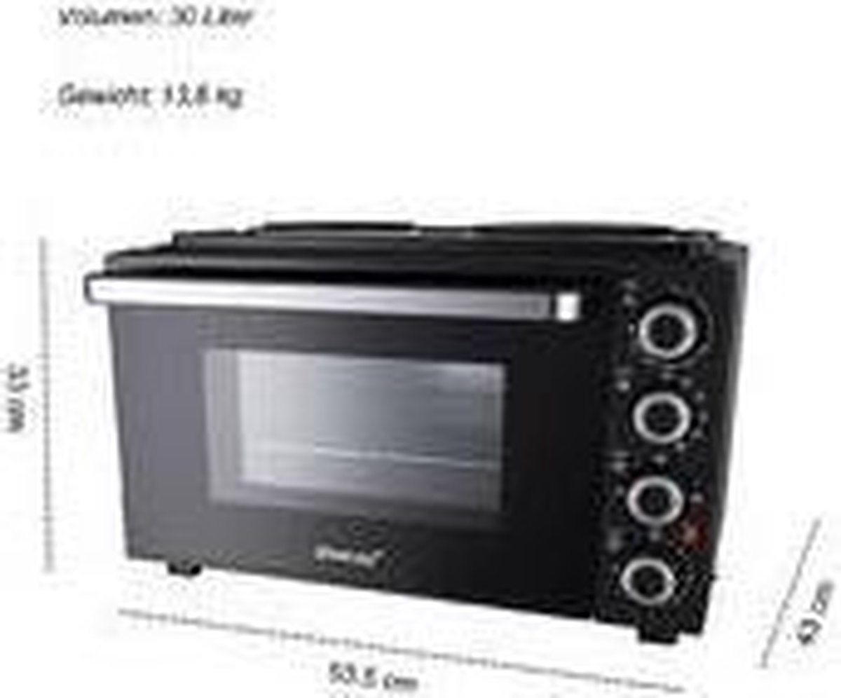 Steba KB K30 - vrijstaande oven met 2 kookplaten - Heteluchtoven - 30 liter - 10⁰ tot 230⁰ - incl draaispit- Zwart – foto 6