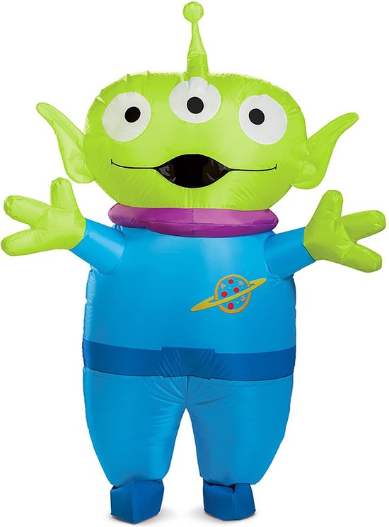 KIMU® Opblaas Kostuum Alien Groen Blauw - Opblaasbaar Pak - Alienpak Mascotte Opblaaspak - Opblaasbare Buitenaards Wezen Dames Heren Festival