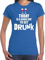 Blauw fun t-shirt good day to get drunk  - dames -  Drank / festival shirt / outfit / kleding XS
