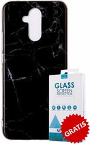 Backcover Marmerlook Hoesje Huawei Mate 20 Lite Zwart - Gratis Screen Protector - Telefoonhoesje - Smartphonehoesje