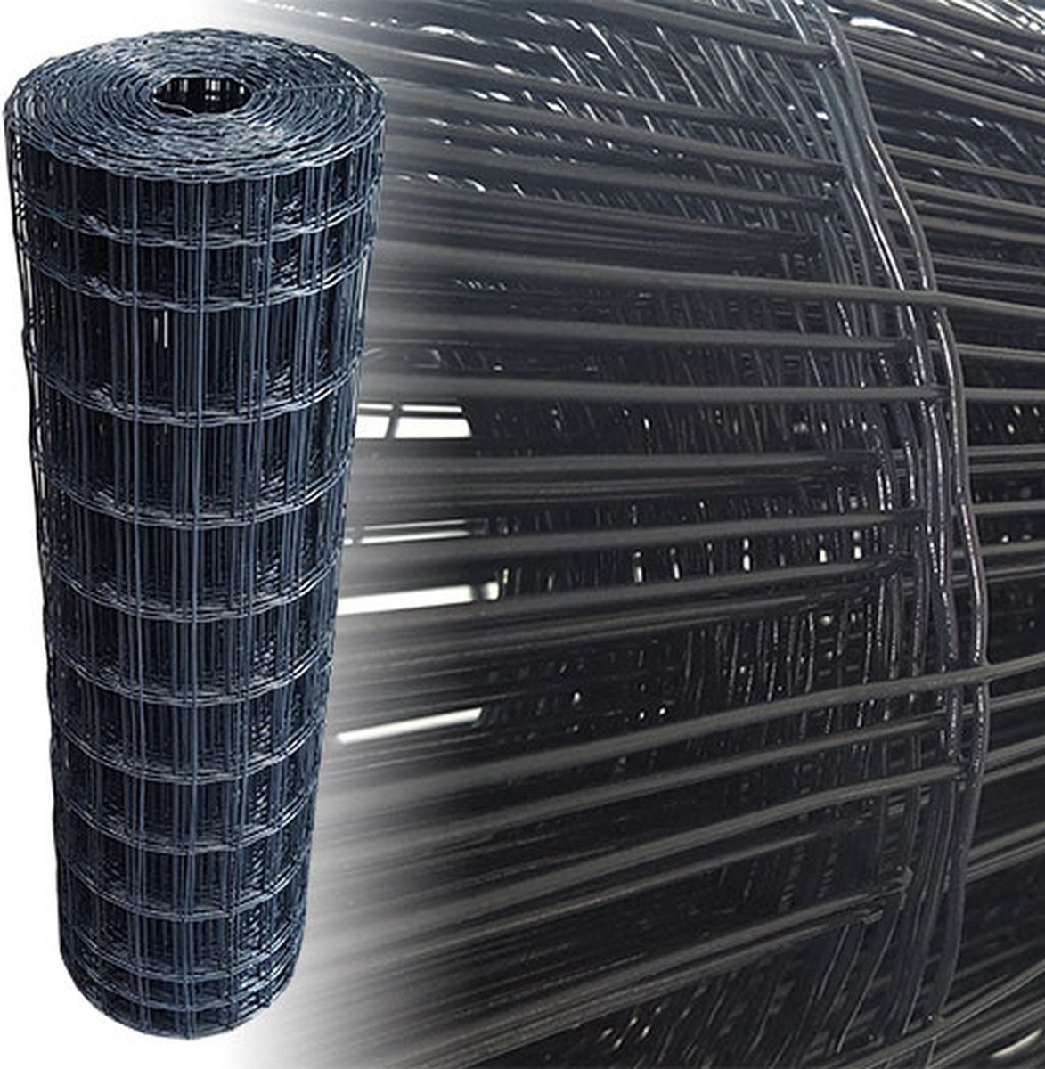 Tuingaas Rol 25m 100cm hoog - 100x50mm maaswijdte 2.1mm draaddikte - Antraciet geplastificeerd