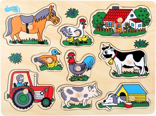 Houten puzzel "Op de boerderij" - Kinderpuzzel vanaf 1 jaar