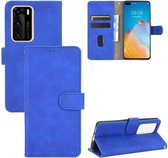 Voor Huawei P40 Effen Kleur Huid Voel Magnetische Gesp Horizontale Flip Kalf Textuur PU Lederen Case met Houder & Kaartsleuven & Portemonnee (Blauw)