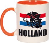 Holland leeuw silhouette beker / mok wit en oranje - 300 ml - oranje supporter / fan