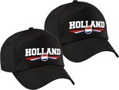 2x stuks Nederland / Holland landen pet / baseball cap zwart volwassenen