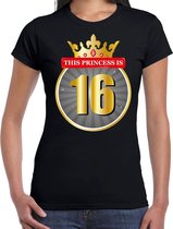 This princess is 16 verjaardag t-shirt - zwart - dames - sweet 16 jaar kado shirt S