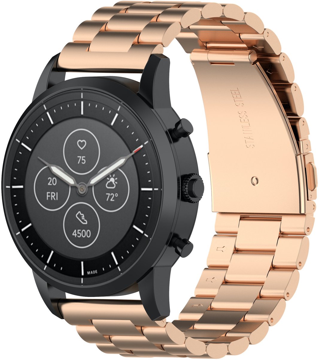 123watches kralen stalen schakel band - rose goud - 22mm - Geschikt voor Garmin Vivoactive 4 / Venu 2 & 3 / Forerunner 255 & 265 / Overige smartwatches met 22mm bandje