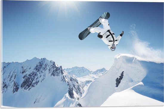 Acrylglas - Snowboarder in Backflip  - 60x40cm Foto op Acrylglas (Wanddecoratie op Acrylglas)