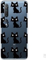 Voor Xiaomi Mi 10 Pro 5G schokbestendig geverfd transparant TPU beschermhoes (zwarte katten)