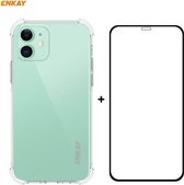 Hat-Prince ENKAY 2 in 1 Clear TPU Soft Case Shockproof Cover + 0.26mm 9H 2.5D Volledige lijm Volledige dekking Gehard glas beschermfolie voor iPhone 12 mini