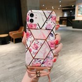 Voor iPhone 12 mini Plating Marble Pattern Soft TPU beschermhoes met schouderriem (Retro Flower)