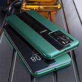 Voor Huawei P40 echt leer Smart Shckproof horizontaal flip-hoesje (groen)