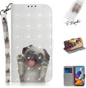 Voor Galaxy A21 3D schilderij horizontale flip lederen tas met houder & kaartsleuf & portemonnee & lanyard (pug)