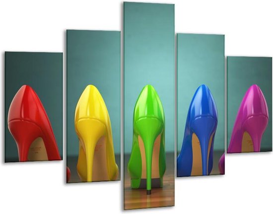 Glas schilderij Schoenen, Vrouw | Groen, Blauw, Rood | | Foto print op Glas |  F007073