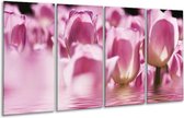 GroepArt - Glasschilderij - Tulpen - Paars, Wit - 160x80cm 4Luik - Foto Op Glas - Geen Acrylglas Schilderij - 6000+ Glasschilderijen Collectie - Wanddecoratie
