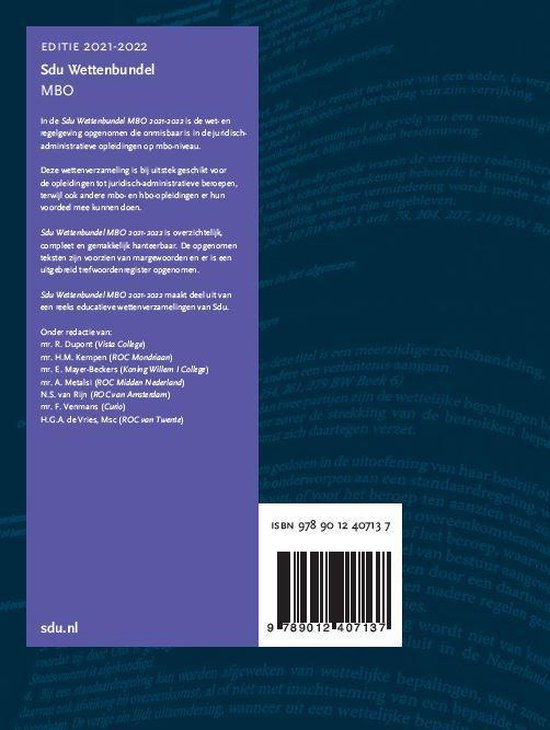 Educatieve wettenverzameling Sdu Wettenbundel MBO 20212022