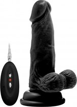 Vibrating Realistic Cock - 6" - With Scrotum - Black - Realistic Vibrators -