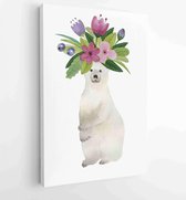Spring flowers and berries bouquet with small house. Spring card watercolor illustration - Moderne schilderijen - Vertical - 1331809955 - 80*60 Vertical