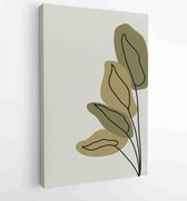 Earth tone boho foliage line art drawing with abstract shape. Abstract Plant Art design for print, cover, wallpaper, Minimal and natural wall art. 1 - Moderne schilderijen – Vertic