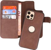 BAOHU - Uitneembare Leder Book Case - Echt Lederen Hoesje - Portemonnee Telefoonhoesje - Geschikt voor iPhone 12 - iPhone 12 Pro - Mocca