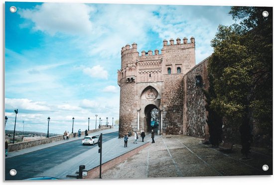 Tuinposter – Puerta Del Sol in Toledo - 90x60cm Foto op Tuinposter  (wanddecoratie voor buiten en binnen)