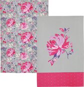 Kitchencraft Theedoek Bloemen 70 X 47 Cm Katoen Grijs 2 Stuks