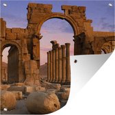Tuinposters Zonsondergang bij de oude Triomfbogen in Syrië - 50x50 cm - Tuindoek - Buitenposter