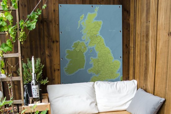 Affiche de jardin - Toile de jardin - Posters de jardin extérieur - dessin d'une carte détaillée du Royaume-Uni - 90x120 cm - Jardin