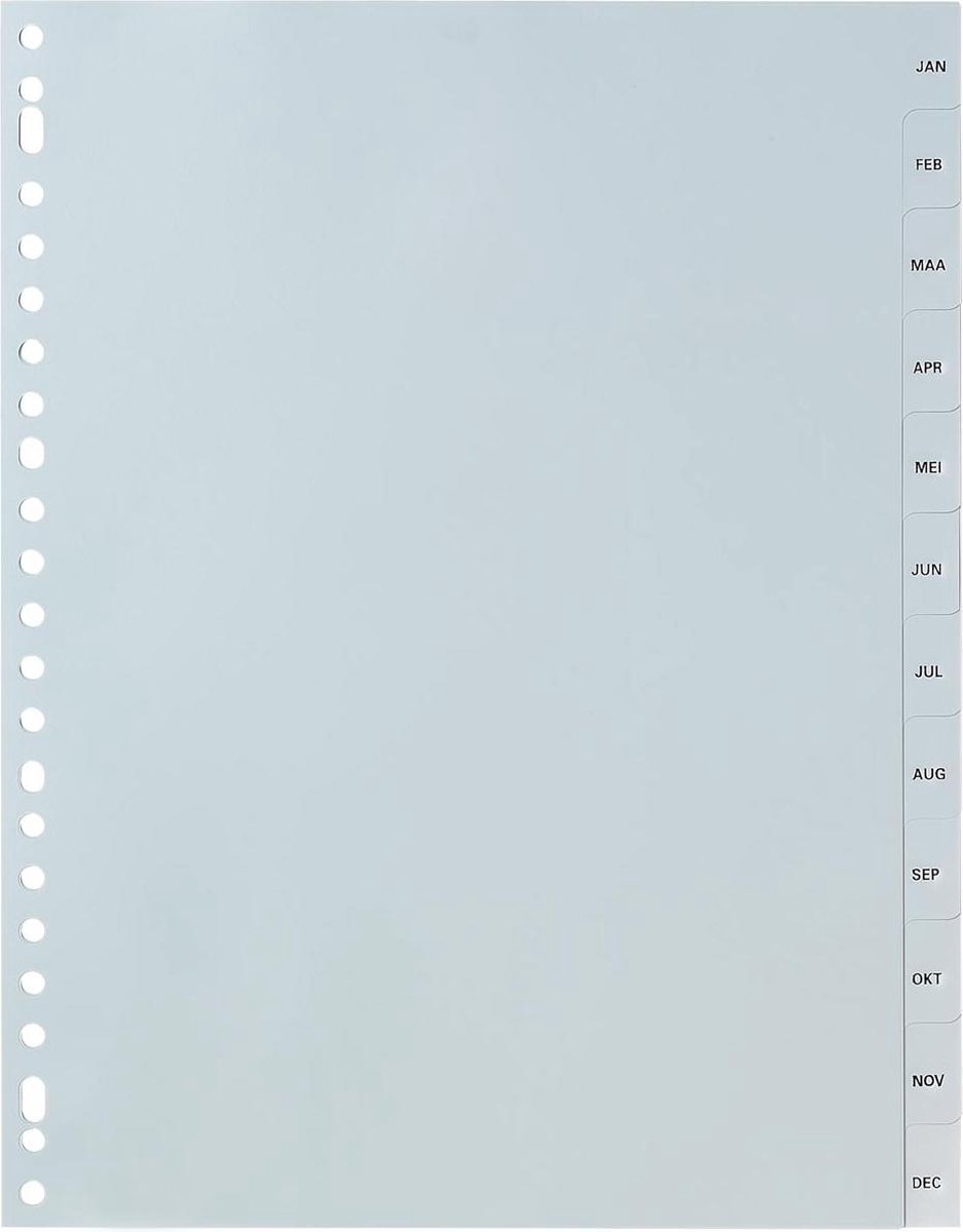 Pergamy tabbladen, ft A4, 23-gaatsperforatie, grijze PP, januari-december